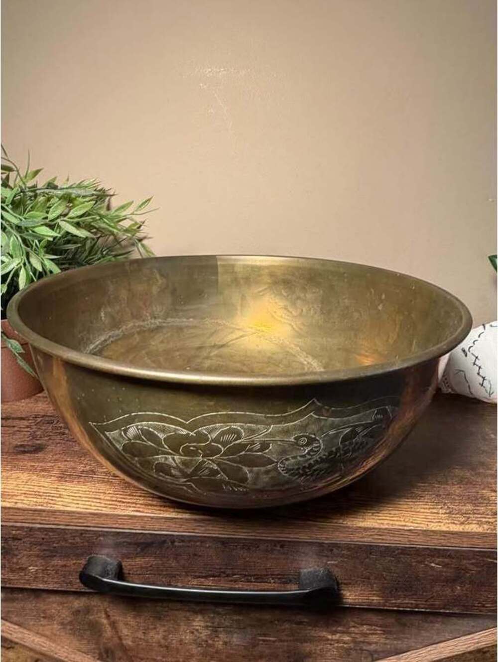 Vintage Etched Brass Bowl